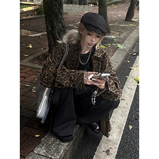 美式复古豹纹牛仔外套男春秋痞帅宽松翻领豹纹衬衫夹克，男装衬衫，四季星座505