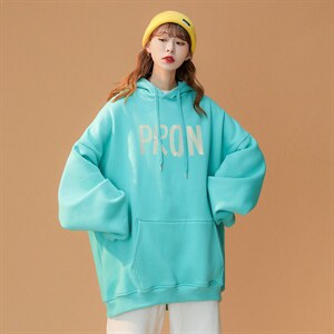 ！2023春装慵懒潮流韩版小众PRON印花连帽卫衣 W267 P35控58图片
