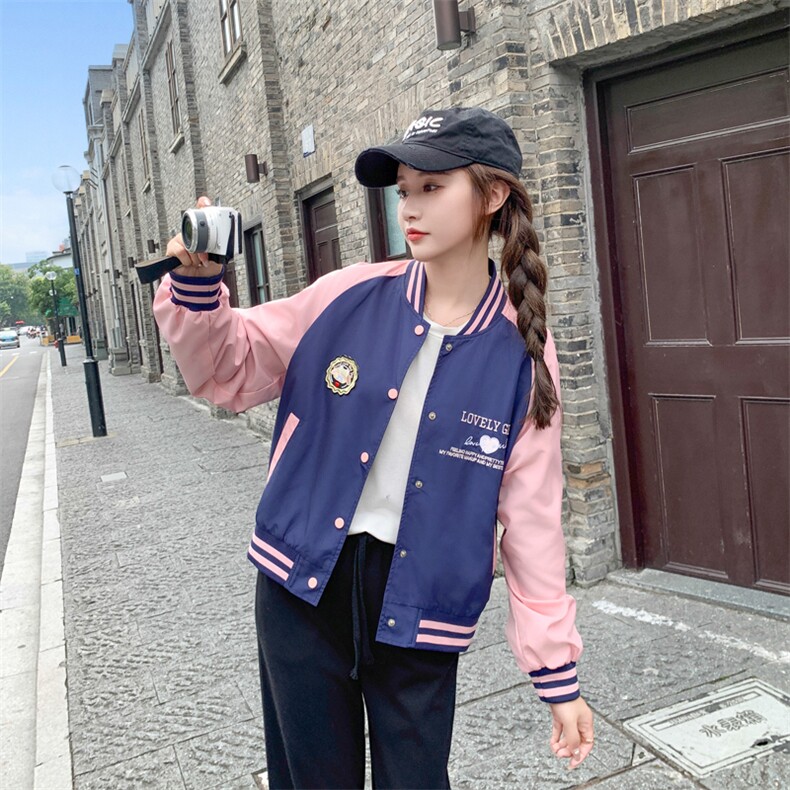学院风拼色棒球服2025早春新款设计感少女刺绣短外套休闲夹克上衣，女装短外套，帛香坊