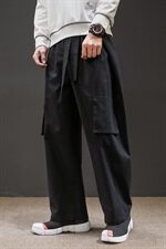 DK89*2021春秋中国风休闲裤国潮棉麻长裤大码飘带裤黑色*P75，男装休闲裤，星座1516（原B303）