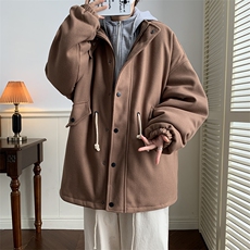 冬季ins港风连帽呢大衣假两件潮牌棉服加厚毛呢外套男W6510-P75，男装棉衣，星座512-2