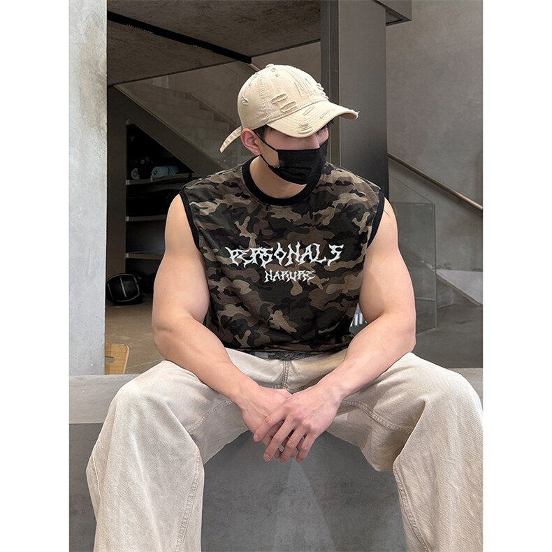 街头时尚百搭潮流印花上衣运动休闲潮酷无袖迷彩T恤HY768TP30控49,男装T恤,电商A102B