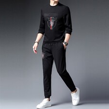 中年男士长袖长裤两件套秋季卫衣免烫休闲套装圆领运动两件套男装，男装休闲套装，电商B212（原钱塘6029）