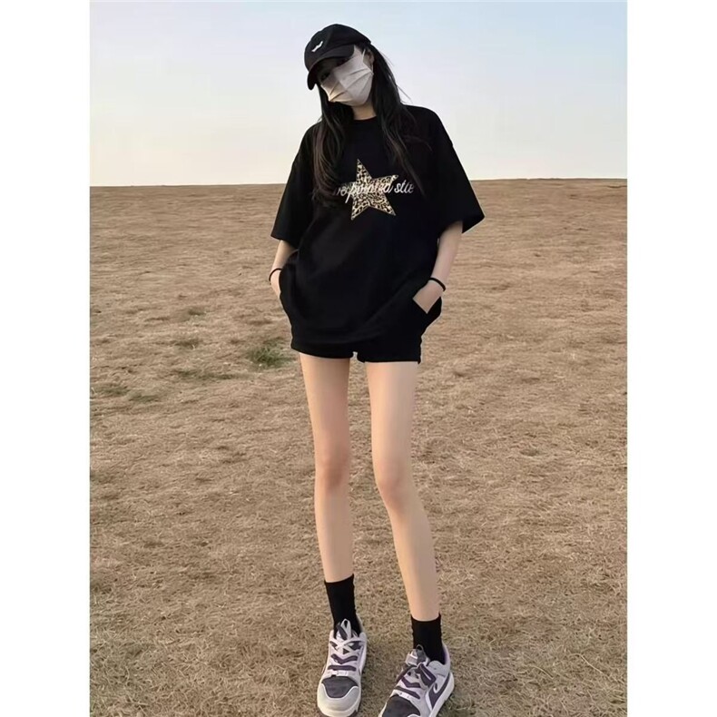 美式潮牌高街豹纹五角星短袖T恤男女宽松情侣半袖ins,男装T恤,星座1210-1