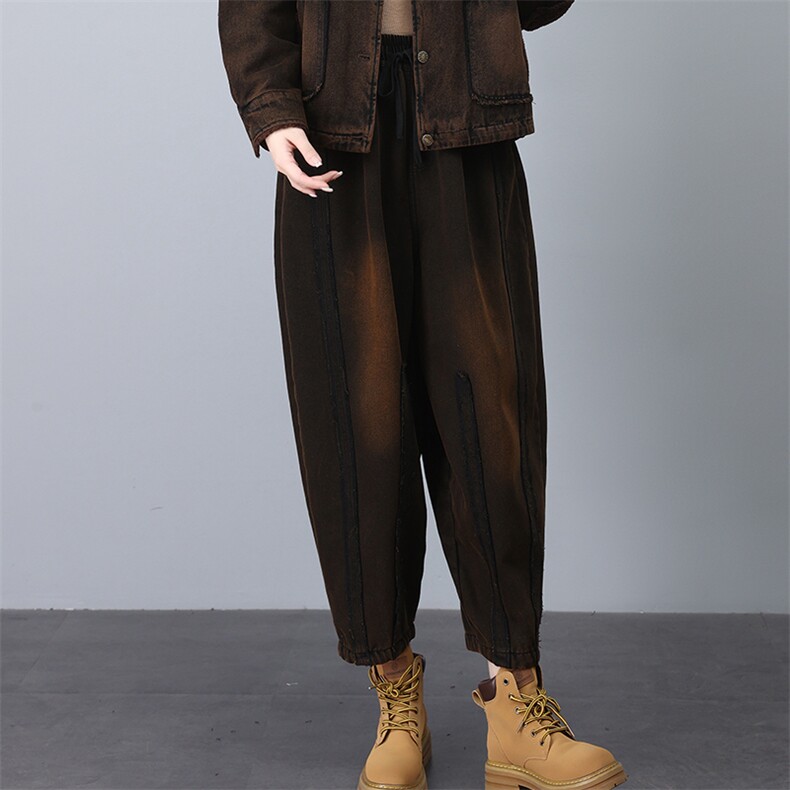 叶笙衣裤565-加绒加厚复古炒色哈伦牛仔裤，女装牛仔裤，叶笙衣