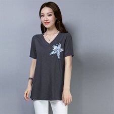 T袖2021年夏季时尚圆领纯色图案舒适简约宽松中长款，女装T恤，秋牧寒烟