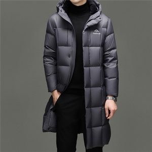 大货冬季男士连帽长款90%白鸭绒羽绒服大衣加厚300克羽绒外套