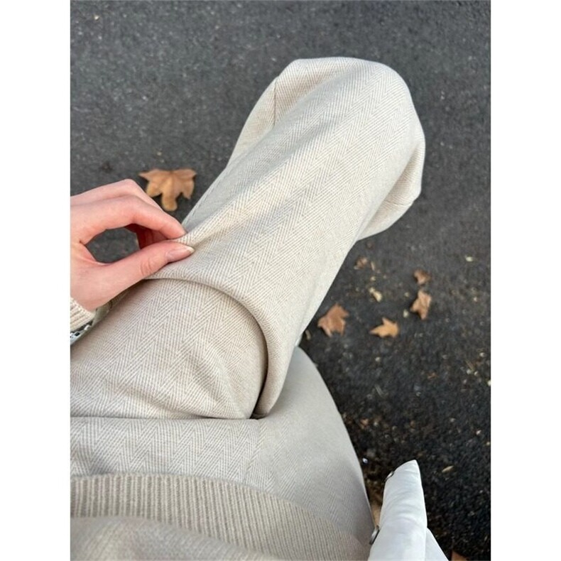 新款氛围感阔腿男女春秋季高腰垂感人字纹小个子窄版直筒裤K949,男装休闲裤,星座1116A（原606A-3）