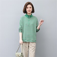 2022秋季新款半开条纹卫衣时尚优雅套头长袖休闲立领卫衣，女装卫衣/绒衫，独衣靓