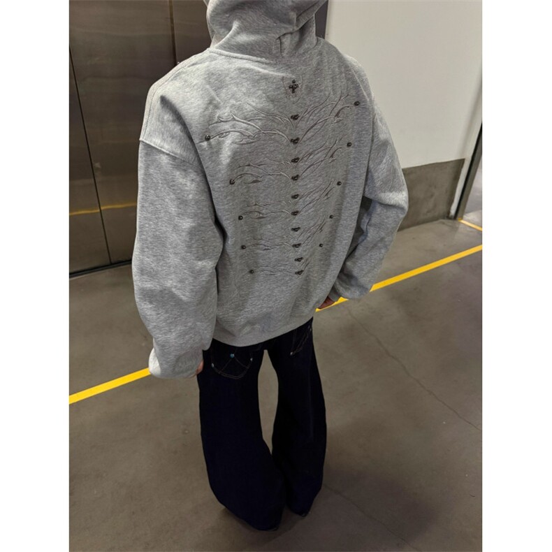 美式Cleanfit复古钉珠刺绣连帽卫衣男女休闲上衣帽衫WB545-P49,男装卫衣,星座412-1