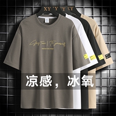 冰氧仿棉短袖网格挂拍体恤休闲百搭字母印花男上衣TC3152-P22控48，男装T恤，星座717