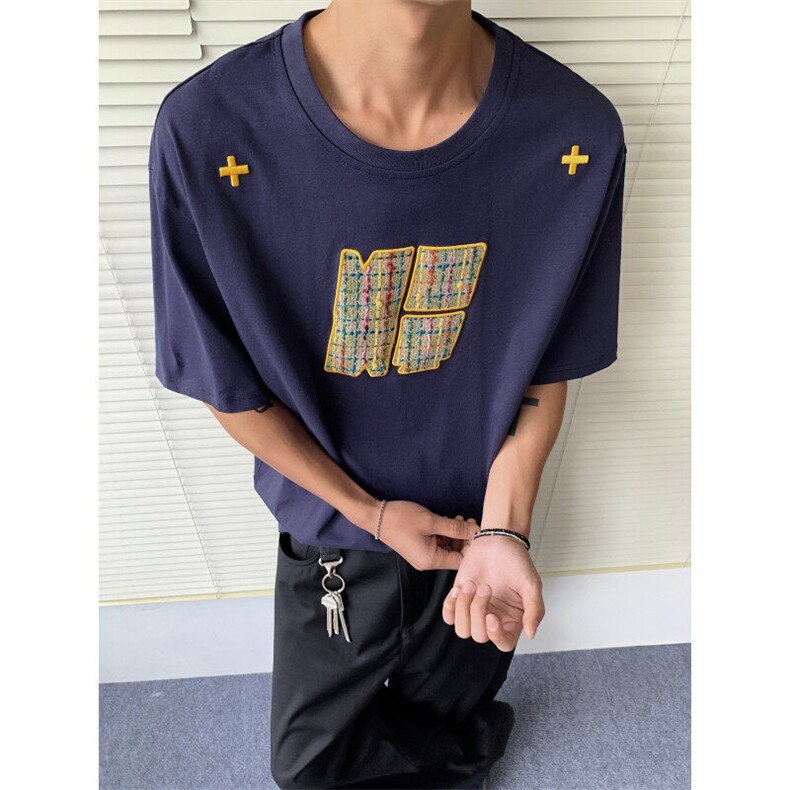 现货！25设计感男士小香刺绣男士重工短袖T恤T0238-特p28,男装T恤,电商B288