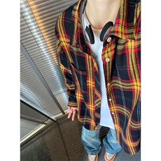 港风复古格子长袖衬衫男女中性衬衣外套C2214-P30【特价】，男装衬衫，电商A007