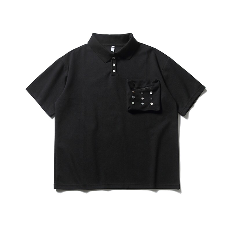 南夏乔装2025夏款纯色口袋装饰翻领POLO衫日系复古宽松套头短袖男,男装T恤,电商S006（B521）