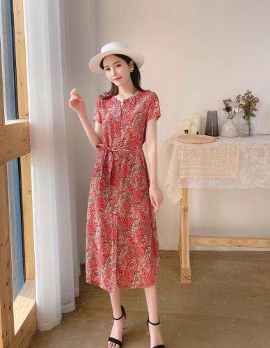 【现货】夏季新款时尚宽松系腰显瘦印花连衣裙，女装连衣裙，名怡