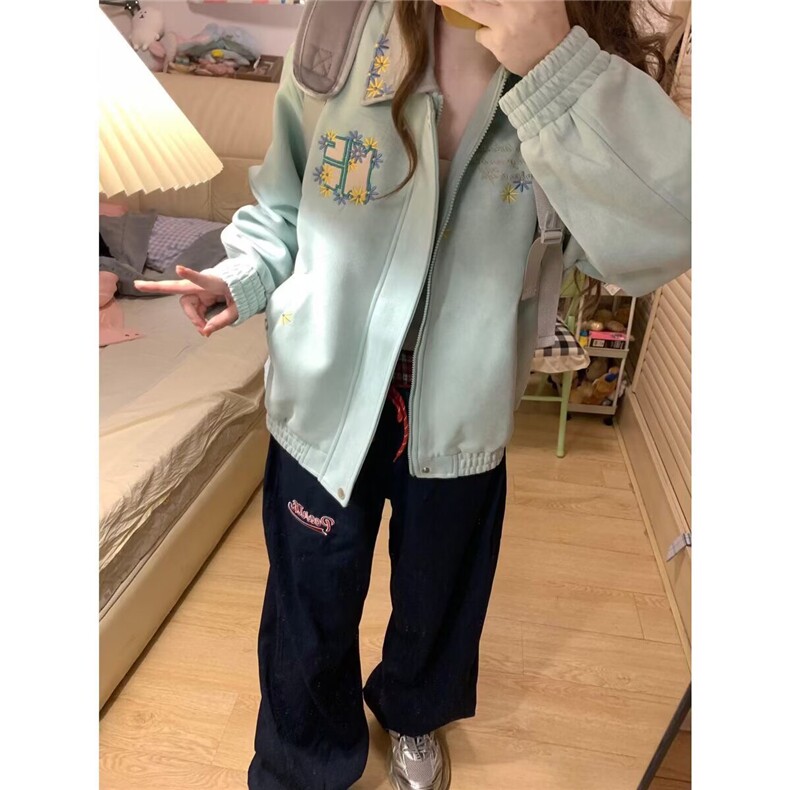 WT99-P71美式复古外套女春秋2025新款潮牌撞色翻领宽松情侣夹克,男装夹克,电商B323A