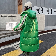 现货2023年冬季新款过膝撞色连帽韩版长款时尚洋气白鸭绒羽绒服，女装羽绒服，火爆靓佳人