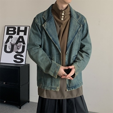 高级感做旧水洗牛仔西装外套开叉颓废复古小众男女休闲宽松夹克，男装夹克，星座909