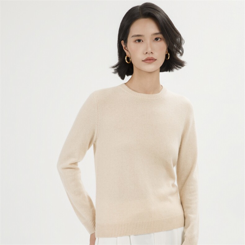圆领羊绒衫女2024新款纯色套头针织内搭毛衣一线成衣打底衫女秋冬,女装羊绒衫,巾兮羊绒