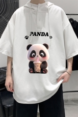 LD54417-P45NASA连帽短袖t恤男大码胖子带帽五分袖中袖，男装T恤，电商A040