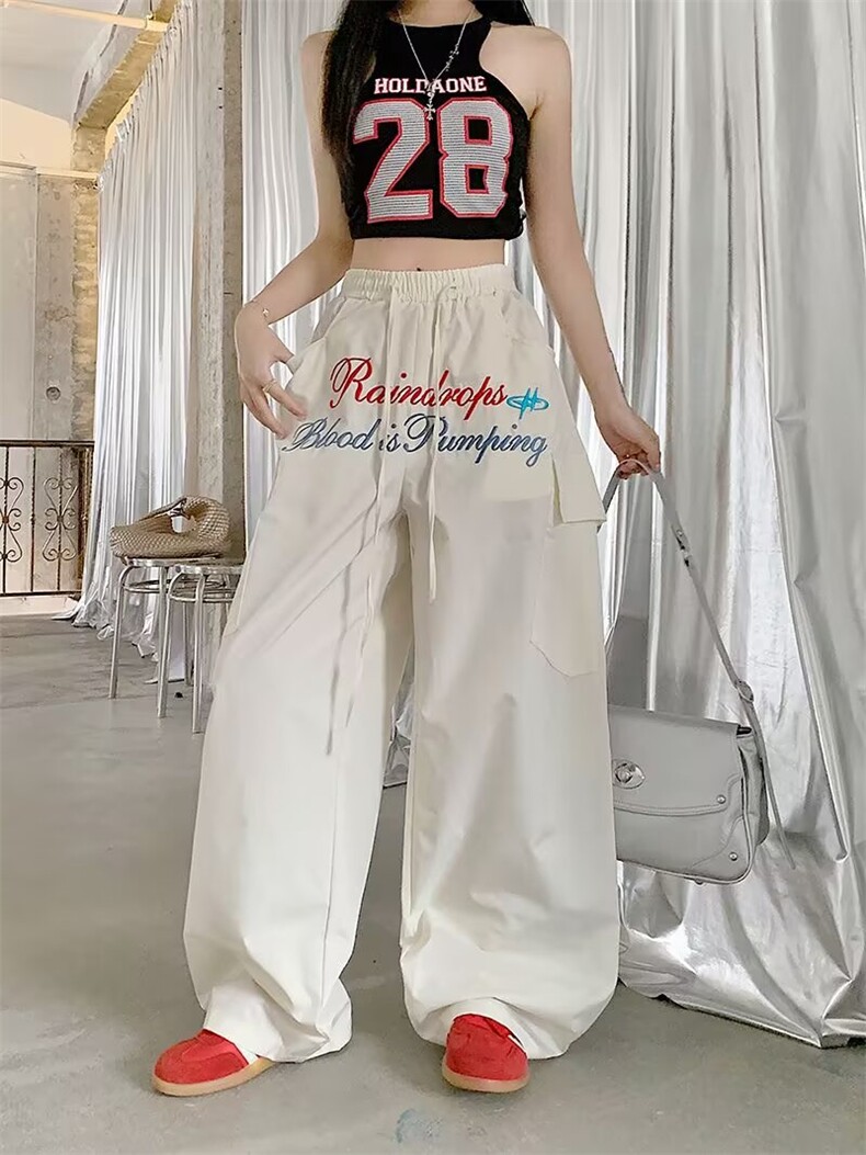 2025新款宽松休闲裤男韩版潮流百搭裤子夏季薄款坠感阔腿拖地长裤,男装休闲裤,四季星座505