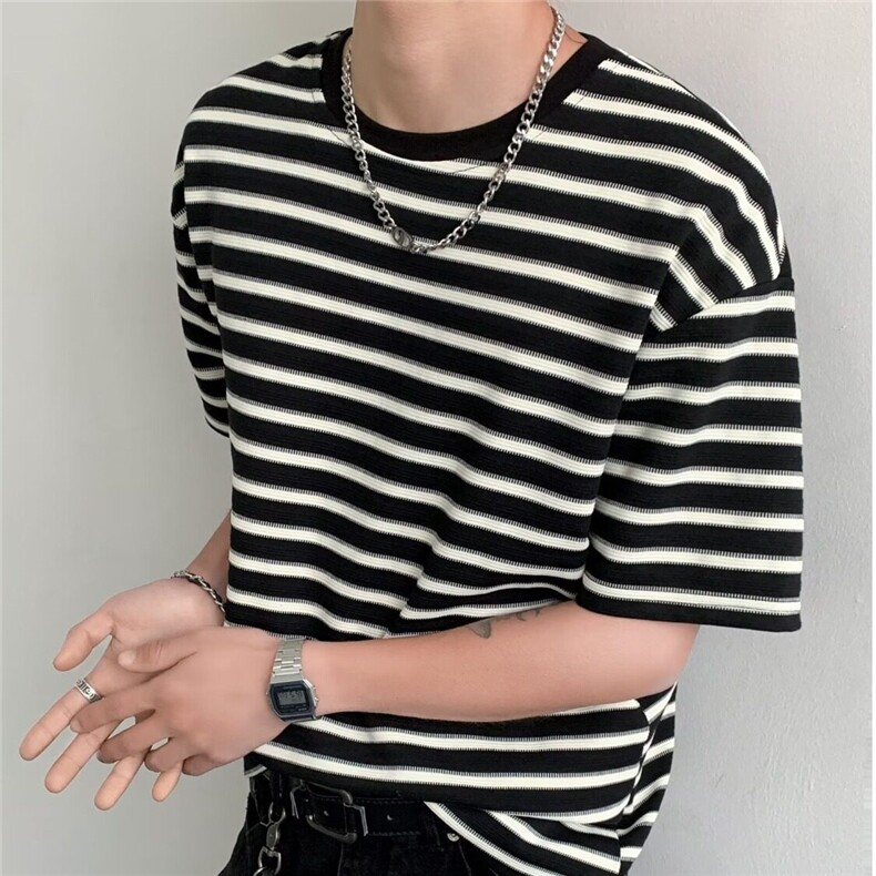 条纹圆领短袖t恤男夏季韩版简约休闲宽松百搭半袖上衣LU544-p38，男装T恤，星座1008