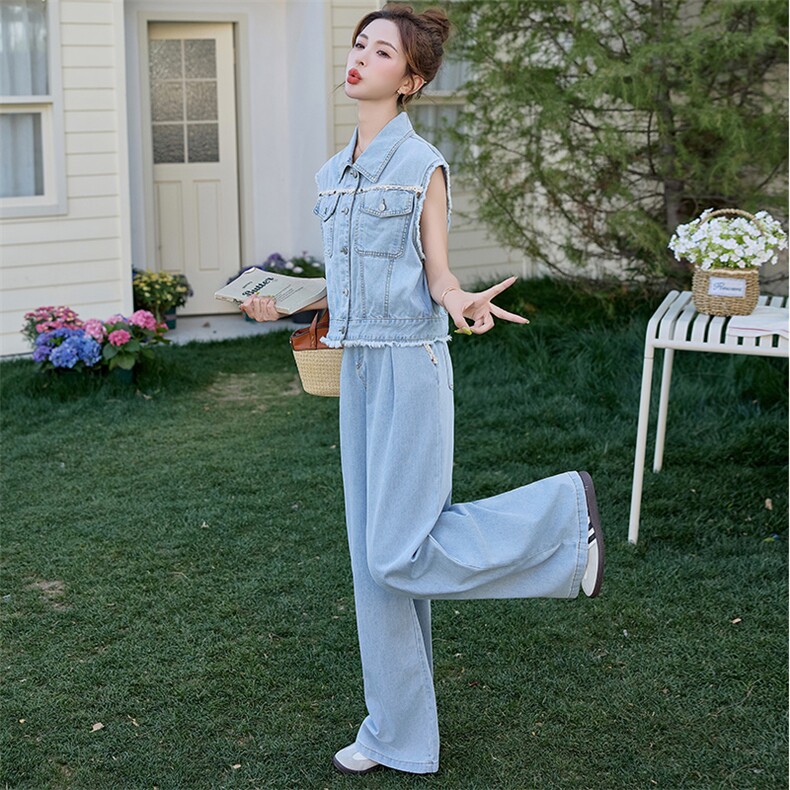 （新款现货）2026牛仔套装夏季女无袖马甲长筒半身裙吊带两件套，女装套装/套裙，印象茜