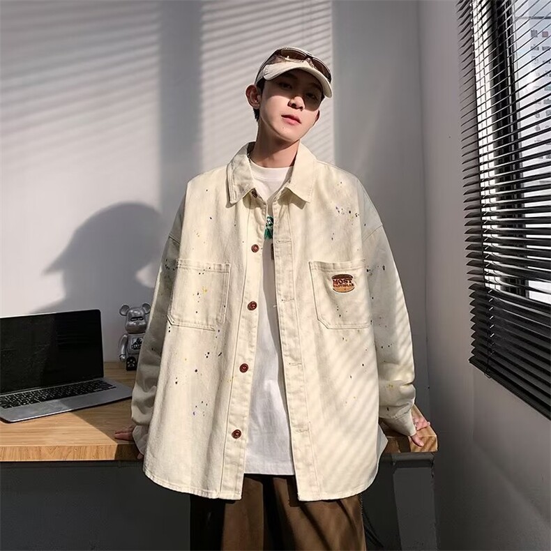 美式街头泼墨复古牛仔衬衫外套情侣休闲工装夹克外套WT2306p72,男装夹克,星座1013
