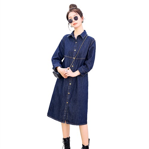 时尚显瘦牛仔披风连衣裙女长袖气质百搭宽松大码春秋季新款裙子图片