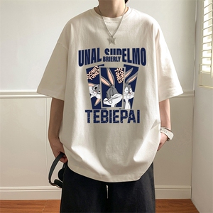 T563P26夏季新款港风纯棉短袖T恤ins衣服宽松半袖体恤兔子图案