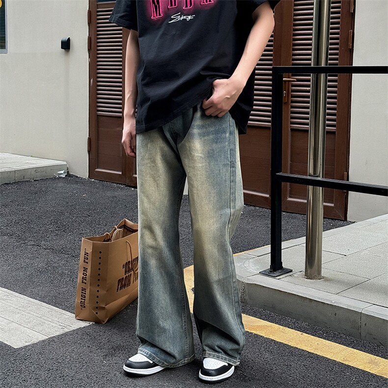 复古阔腿牛仔裤男2025春夏新款高腰显瘦小众设计感直筒裤767-P45图片