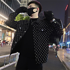 JK87/P115控155 春季潮牌老花满印字母牛仔翻领夹克外套男黑首1图片