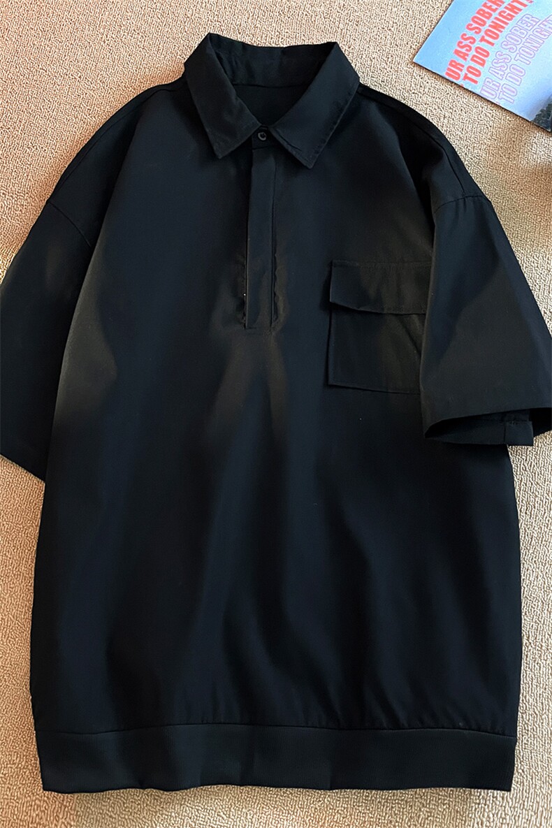 T6069/P35夏季简约短袖衬衫男设计感小众工装衬衣polo衫宽松T恤男,男装T恤,电商A141