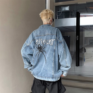 男装牛仔外套 2026秋蜘蛛字母印花男生翻领夹克 XZ514-2-N103-P88图片