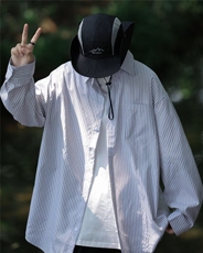复古条纹衬衫男秋季新款日系潮牌宽松休闲衬衣外套少年感，男装衬衫，星座716-2