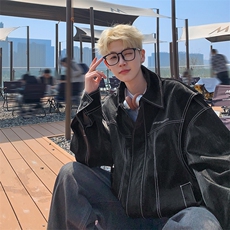 设计感多结构复古皮衣美式潮牌假两件皮夹克X1213-DY2316-特P108，男装夹克，星座1213
