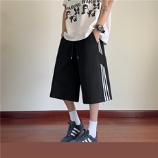 条纹运动网球短裤男夏季薄款美式复古高街高级感潮牌过膝七分裤子，男装休闲裤，电商B315