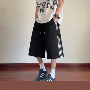条纹运动网球短裤男夏季薄款美式复古高街高级感潮牌过膝七分裤子图片