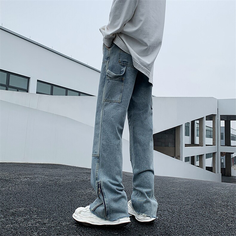 欧美风裤子vibe潮牌阔腿裤裤脚拉链牛仔裤高街男N0417-P50，男装牛仔裤，星座308B-1