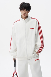 8XL-M条纹撞色开衫新年红卫衣运动套装潮牌运动服校园风TZ114P118图片