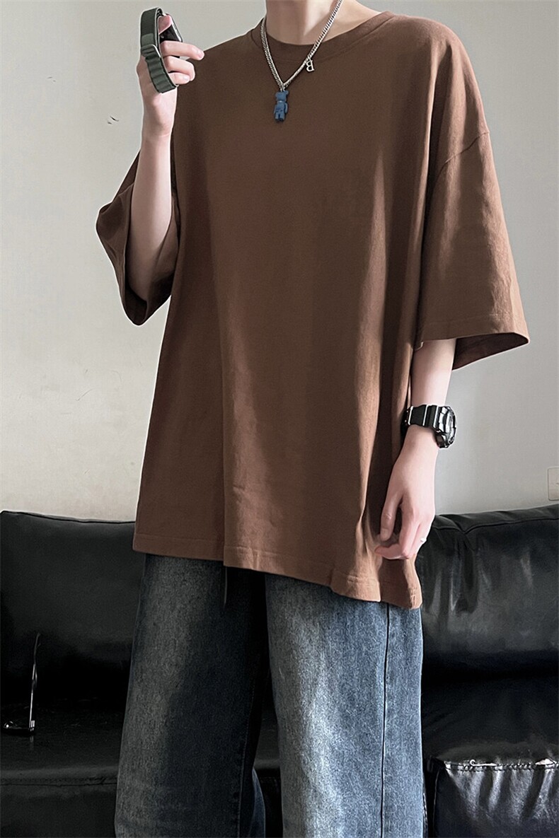 潮流百搭纯色纯棉打底衫港风休闲百搭圆领短袖T桖HY33TP16,男装T恤,电商A102B