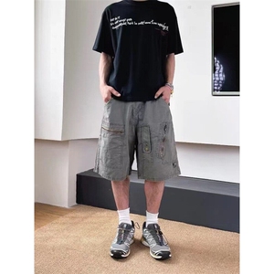 水洗复古做旧工装夏季新品拉链口袋休闲五分裤-dk636-网络图图片