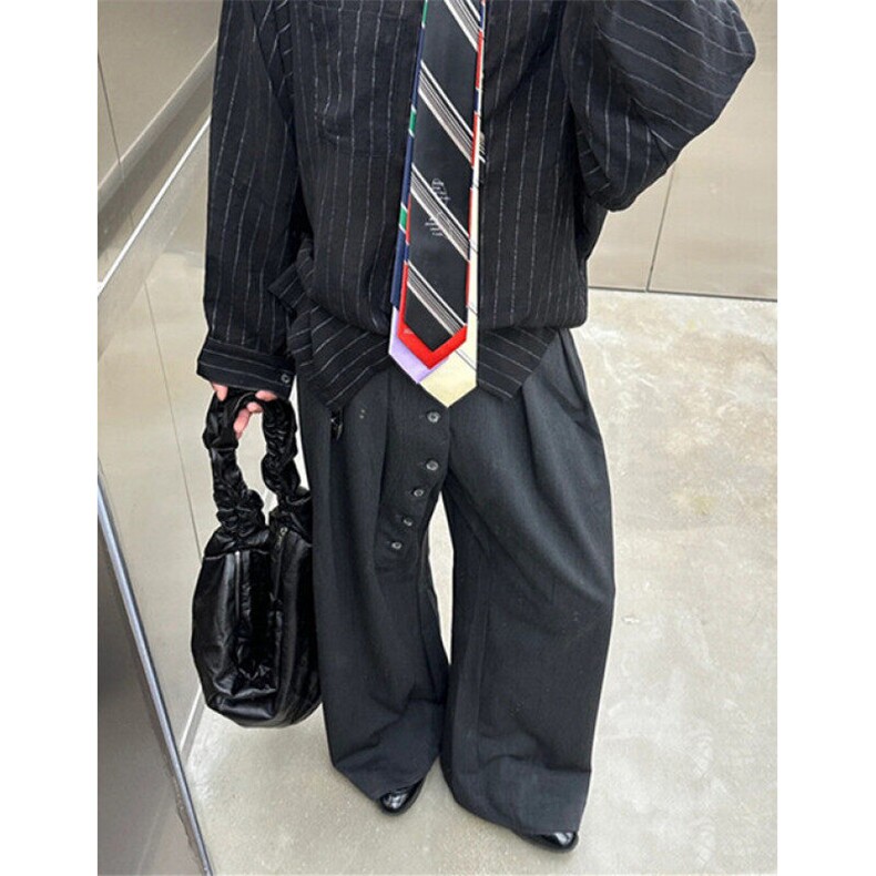 弧形纽扣做旧碳灰活褶剑道新中式混纺西裤长裤男K362,男装西裤,星座1116A（原606A-3）