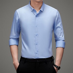 新款男士长袖衬衫商务休闲衬衣秋季上衣服高端中年时尚百搭男装图片