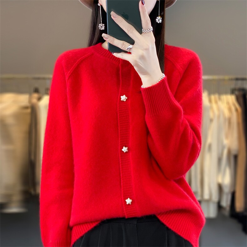 2025秋季新款毛衣女遮肚宽松显瘦早秋百搭针织新款圆领开衫上衣女,女装羊毛衫,大美人高端店