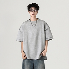 现货-夏季新品立体个性T恤男重磅潮流纯色圆领短袖-AT2428-P48，男装T恤，电商A351