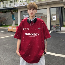 量大优供抖音视频支持得物配合二开美式满天星亮片短袖T恤MTX337，男装T恤，电商A486