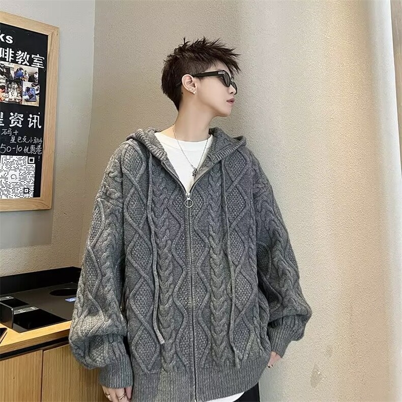 男女外套连帽开衫毛衣带帽毛线衫M5710P70,男装针织衫/毛衣,星座1116-2
