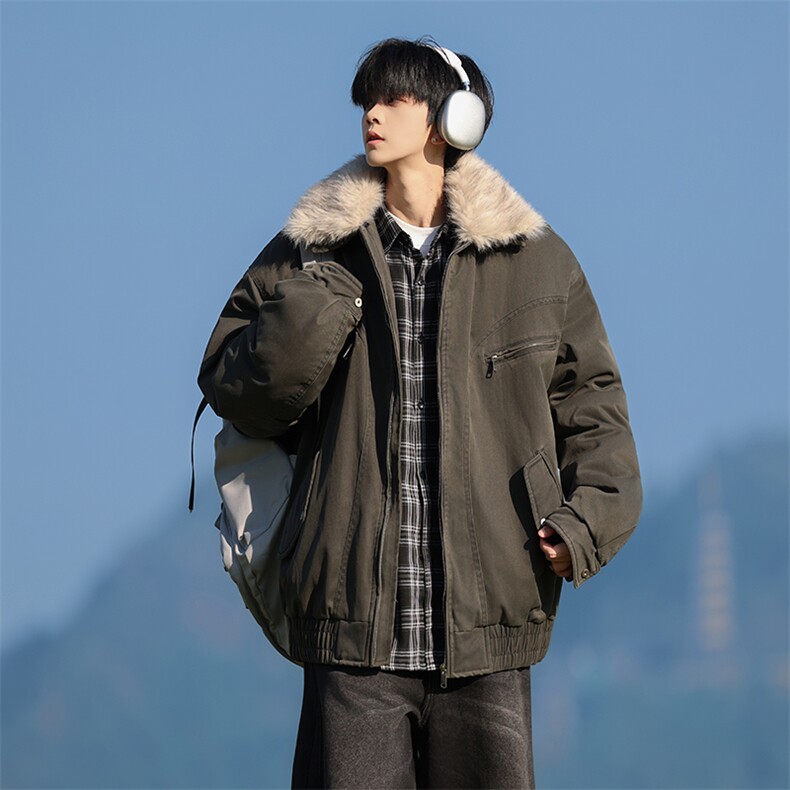 M1658-P115冬季新款美式可脱卸毛领水洗工装棉服外套,男装棉衣,星座109