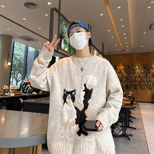 美式古着条纹衣2024新款秋冬季情侣慵懒外穿针织,春装毛衣怎么搭配图片